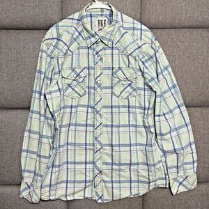 Mens BKE Vintage 67 Full Throttle Plaid Pearl‎ Snap Western Shirt XL ~ Buckle